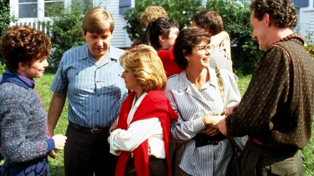 Dorothée Berryman, Daniel Brière, Rémy Girard, Yves Jacques, Dominique Michel, Louise Portal, Geneviève Rioux dans Le Déclin de l’empire américain